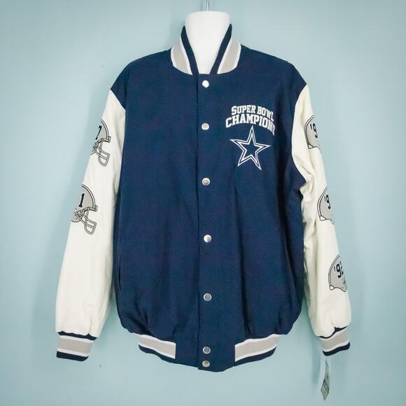 NFL Other - Dallas Cowboys NFL Super Bowl Championship Size XL Blue White Varsity Jacket NEW